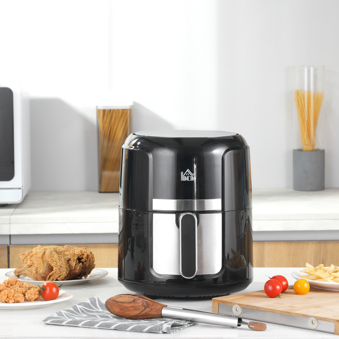 HOMCOM Горизонтальний фритюрниця з гарячим повітрям на 4 л, Airfryer з 12 програмами, таймером на 60 хв, антипригарним кошиком, 1300 Вт фритюрниця без олії, з захистом від перегріву, LED-сенсорним дисплеєм, Чорний | Aosom