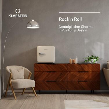 Міні-холодильник Klarstein Audrey Evo 68L: Ретро-дизайн, тиха робота 40 dB, компресор, регульовані ніжки, двері, що відкидаються, для спальні та офісу (43 L, Енергоклас E, кремовий)