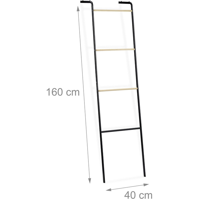 Драбина для рушників, металева, 4 перекладини, для рушників та одягу, компактна, 160x40x26 см, чорна
