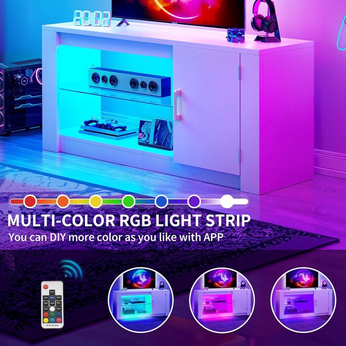 Тумба під телевізор YITAHOME з RGB-підсвіткою, білий колір, 106.5 x 34 x 51 см, для телевізорів до 43 дюймів