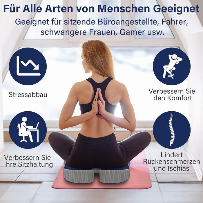 Ортопедична подушка для сидіння, ергономічна подушка для офісного крісла, подушка для куприка, комфортна подушка для стільця, зняття стресу, подушка для стільця, сидіння для автомобіля, офісу - (Блакитний)