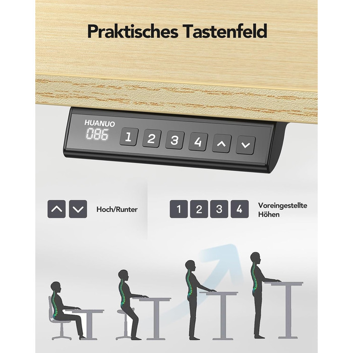 Регульований стіл-рама HUANUO з безщітковим мотором, вантажопідйомність 100 кг, для стільниць 110x200 см, чорний