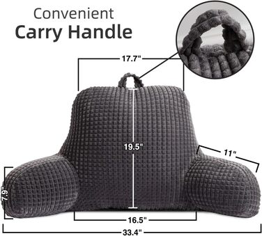 Крісло-мішок для читання Holawakaka для дорослих з підлокітниками та спинкою, велике сіре, для відпочинку та роботи за ноутбуком