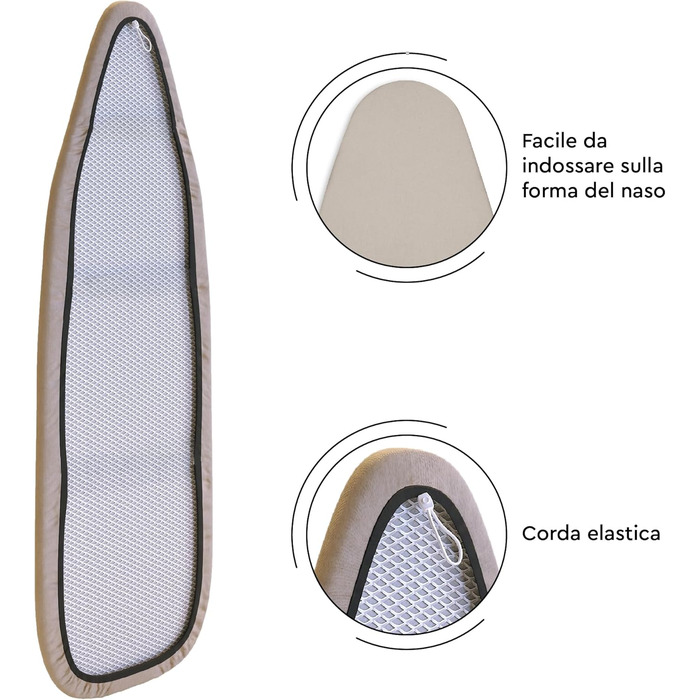 Чохол для прасувальної дошки Encasa XO Mini з потовщеною підкладкою, однотонний, гумкою (підходить для стандартних дошок 125x39 см), з відбиттям тепла - Білий L