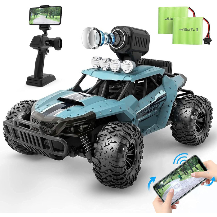 RC Truck DEERC 1:16 з камерою 1080P, WiFi, 2 акумулятори, 60 хв роботи, позашляховик для дітей та дорослих (36W)