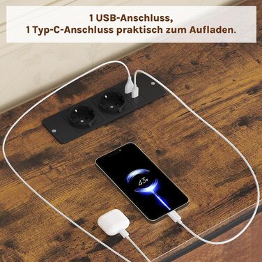 Комод WOLTU з 9 тканинними висувними ящиками, LED-підсвіткою та розетками, металевим каркасом, для вітальні, спальні, передпокою, рустикальний коричнево-чорний колір