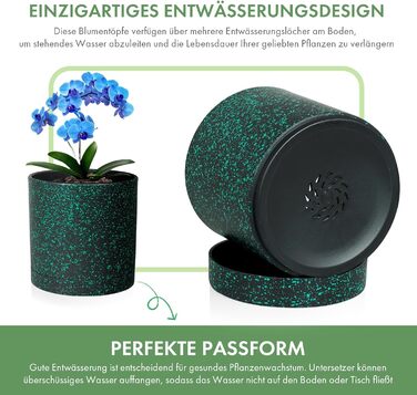 5шт горщиків для квітів з підставкою, 17.8/15.2/14/12.7/10.2см, пластикові горщики для рослин, гідропоніка, набір горщиків для дому та балкону, зелені з коричневим піддоном (7+6+5.5+5+4 дюйми)