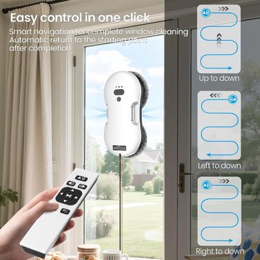 Робот для миття вікон з автоматичним струменем води, 5600 Па, автоматичний мийник вікон, інтелектуальна навігація, пульт дистанційного керування, для гладких поверхонь, з 10 ганчірками для миття (E 2800pa)