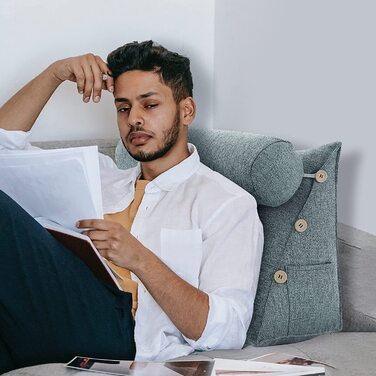 Подушка для спини, трикутна подушка для тіла, підголовник, подушка для ліжка, спинка для дивана, велика подушка для тіла, 60 см (сірий)