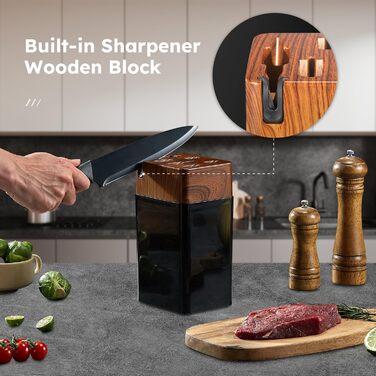 Набір кухонних ножів Yabano 7 предметів з підставкою та точилкою, кухонний набір ножів з чорним пластиковим блоком