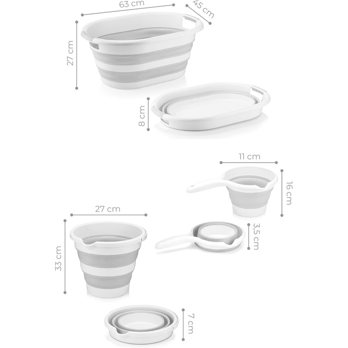 VIWARE НАБІР 3 ПРЕДМЕТІВ 38 л Складний кошик для білизни, 10 л Складне відро та відро Компактні складні практичні помічники по господарству Ідеально підходить для кемпінгу
