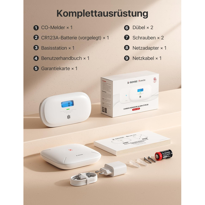 X-Sense Детектор чадного газу з цифровим дисплеєм, сертифікат TÜV Rheinland, з базовою станцією SBS50, керування через додаток, XC0C-MR11, 1 шт.