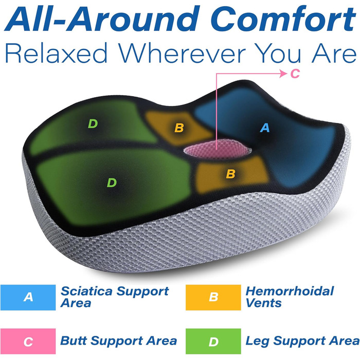 Подушка для сидіння в авто Allaboutsla з Memory Foam для полегшення болю в попереку, велика для коротких водіїв на далеких поїздках - подушка для автомобіля, офісу (чорний & сірий)
