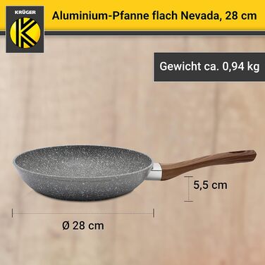Набір алюмінієвих сковорідок KRGER Невада, 2 предмети - Сковороди з високоякісним антипригарним покриттям - Ергономічна ручка сковороди - Можна мити в посудомийній машині та для індукції (28 см - плоска)