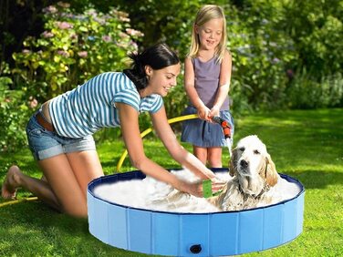 Басейн для собак BingoPaw, басейн 160x30 см, складаний дитячий басейн для собак, дитячий басейн, ванна для собак, собачий басейн для великих собак, кішок, дітей, ПВХ, нековзний (синій 120x30 см)