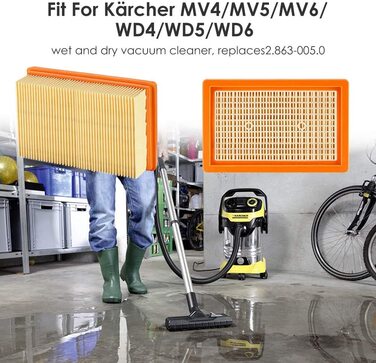 Упаковки плоский складаний фільтр Karcher для багатоцільового пилососа Karcher MV4 MV5 MV6 WD4 WD5 Wd6 Заміна пилососа для вологого і сухого прибирання - 2.863-005.0, 3