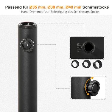 Підставка для парасольки, 13 кг, квадратна, утримувач для парасольки, вага парасольки, стійка для парасольки діаметром трубки 35/38/48 мм, для балкона, тераси, саду, чорного кольору