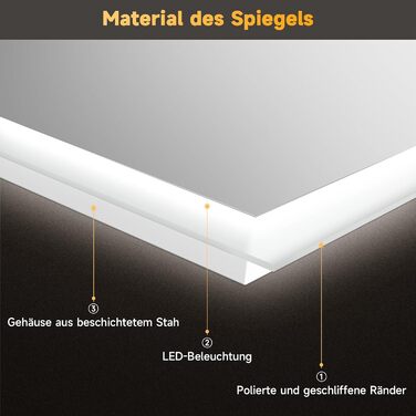 LED дзеркало для ванної кімнати SONNI 60x50 см з підсвічуванням, IP44, вертикальна/горизонтальна установка