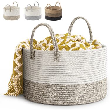 Кошик для постільних речей 32L плетіний, з бавовни та мотузки, складаний, універсальний, з ручками (колір коричневий), 40 x 25 см