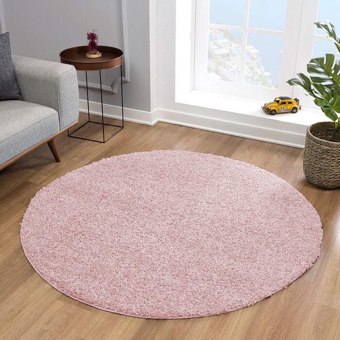 Враження килим круглий-ідеальний килим для вітальні, передпокою, спальні, дитячої, дитячої кімнати - високоякісний килимок, сертифікований Eko-Tex-Суцільний колір- (світло-рожевий, круглий 150 см)
