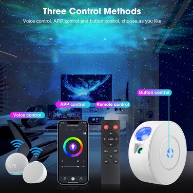 Проєктор зоряного неба Smart Sternenhimmel WiFi з пультом, додатком та голосовим керуванням, 16 млн кольорів, тихий (25 дБ), 4 кути нахилу, блакитні зірки