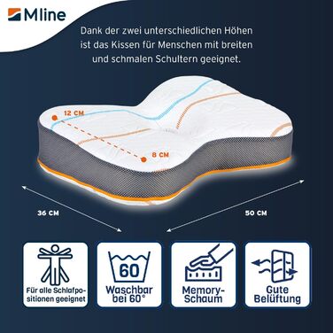 Подушка M LINE Athletic для шиї та спини - ортопедична подушка для сну на боці з дизайном 
