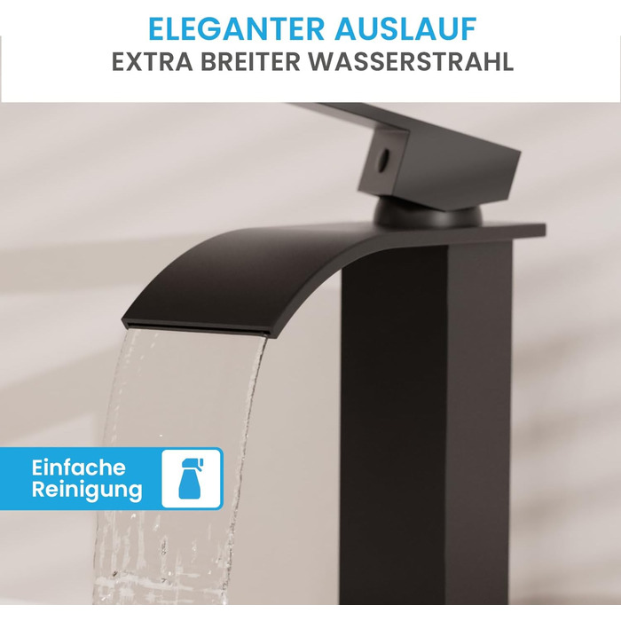 Змішувач для ванної кімнати Bächlein Tamina Waterfall в чорному матовому кольорі, однорідний важіль, керамічна картридж, комплект для монтажу