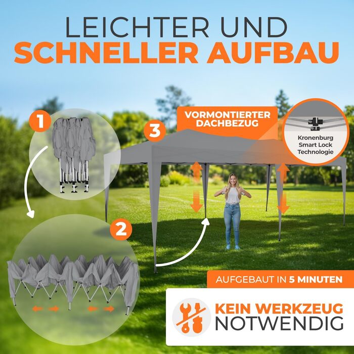 Павільйон Kronenburg розкладний, 3x3 м, водонепроникний, захист від сонця UV 50+, колір шампань, з 4-ма боковими панелями