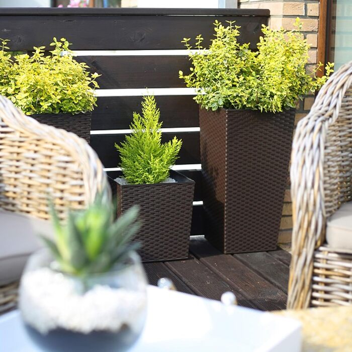 Набір з 3 горщиків для квітів KADAX, Мокко Ратан, 36/46,5/57,5 см, вологостійкий пластик