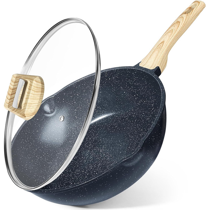 Сковорода з високим бортиком GiPP, 30 см, з кришкою, керамічне антипригарне покриття, 4.3 л, для всіх типів плит, білий (сірий), без PFOA/PFOS