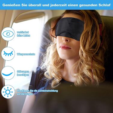 Маска для сну JEFFOUOO з 50 предметів, маска для сну із зав'язаними очима, портативні окуляри для сну з накладкою для носа, пов'язка на очі для жінок і чоловіків, для подорожей уві сні(чорний)
