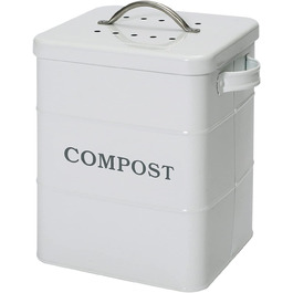 Металеве відро для компосту ayacatz для кухні з кришкою, маленьке відро для органічних відходів об'ємом 6 л з міцною ручкою, кухонне відро для сміття, стільниця для компостування, контейнер для компосту, включаючи 4 вугільних фільтра-білий