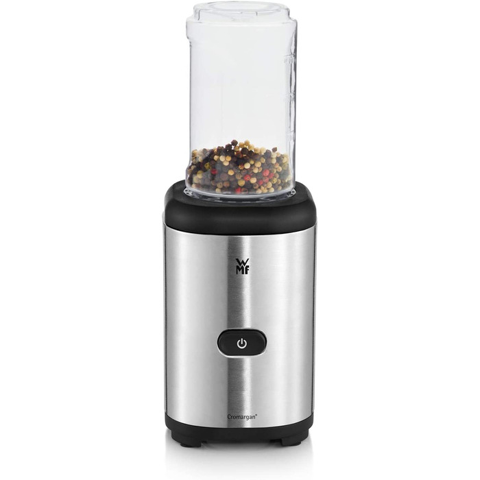 Блендер WMF Kult X Mix & Go Mini - електричний шейкер з пляшкою 600 мл, срібно-чорний, комплект аксесуарів 3 шт.