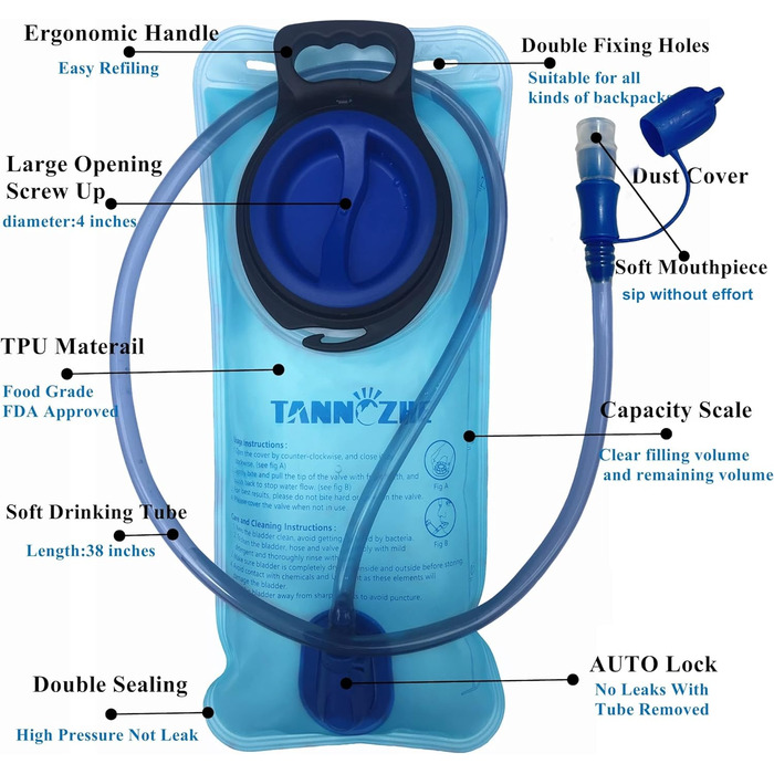 З водяним міхуром 2 л, легкий нейлоновий гідратаційний пакет, спорт на свіжому повітрі, водний рюкзак для їзди на велосипеді, бігу, їзди на велосипеді, піших прогулянок, скелелазіння (Блакитне озеро)