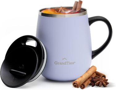 Термокружка Grandties з кришкою-ковпачком та ручкою, 480 мл | З подвійних стінок з нержавіючої сталі, для гарячих та холодних напоїв