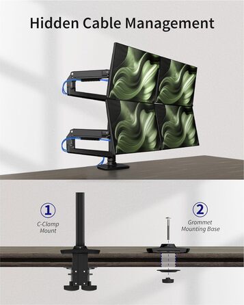 Кріплення для монітора Ergounion (4 монітори), 13-40 дюймів, для плоских та вигнутих екранів, VESA, чорний