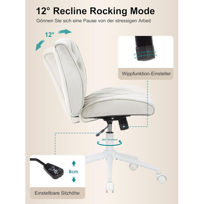 Крісло для дому та офісу Symino з функцією гойдання, обшите штучною замшею, регульована висота, поворотне на 360°, ергономічне, до 150 кг, велике (до 150 кг)