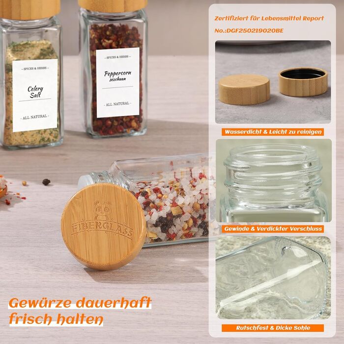 Набір скляних банок для спецій з дерев'яними кришками з акації, 24 шт по 120 мл