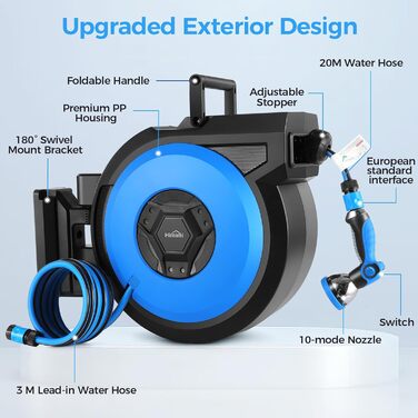 Автоматичний водяний шланг Himimi з підсвічуванням, 20м + 3м, з багатофункціональною насадкою, для саду та поливу