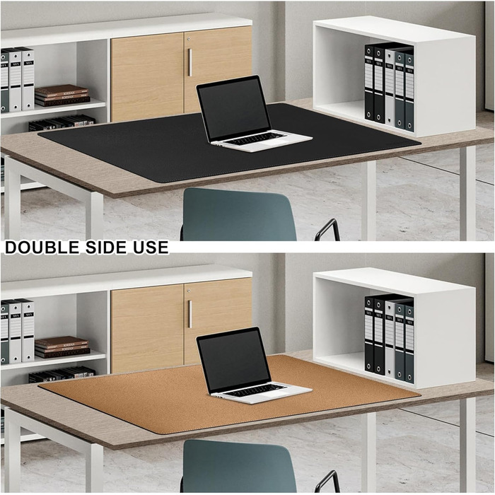 Килимок для столу MAIDERN XXL 100x60 см — двосторонній підкладник зі шкіри та корка, водонепроникний килимок для миші для офісу, дому та геймінгу, чорний