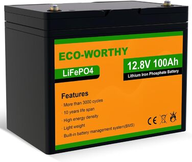 Акумуляторна батарея LiFePO4 100Ah 12V із захистом від низьких температур BMS і 3000-15000 циклів, літієва батарея 1280 Втгод для автофургону, сонячної панелі, сонячної системи