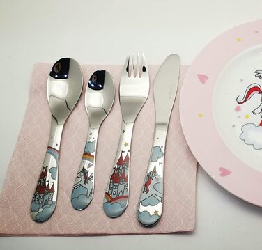 Набір столових приборів Exzact 6 шт. з нержавіючої сталі - дитячий посуд: тарілка, миска, ложка, виделка, ніж, столова ложка. Подарункова коробка (Wf712-4uni)