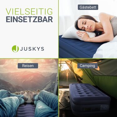 Надувний матрац Juskys Sapri M блакитного кольору - 1 особа, самонадувний, для гостей та кемпінгу, з вбудованим насосом