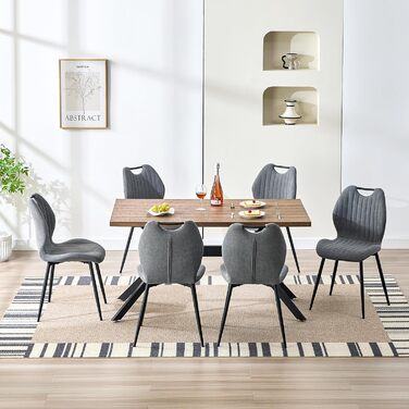 LEWE Комплект з 6 стільців для їдальні, вітальні та кухні. М'які стільці з металевими ніжками, тканинна спинка, сірий колір