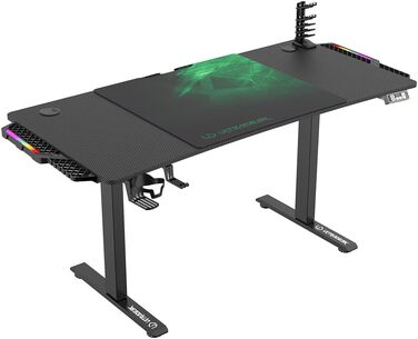 ULTRADESK Стол для роботи та ігор, регульована висота, електричний, 140x68 см, з XL-кілимком для миші (зелений)