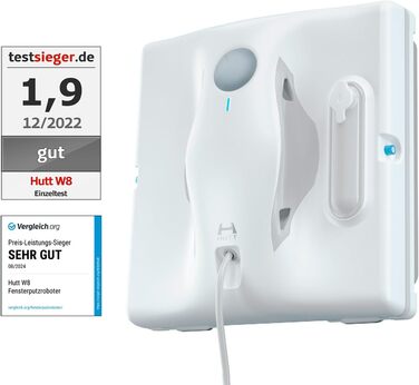 Робот для миття вікон Hutt W8 з пультом дистанційного керування | 2-фазне розпилення, 3800Pa всмоктування | 80 мл бак, розпізнавання країв | Для скла, плитки, дзеркал (4 серветки для миття, страхувальний трос в комплекті)