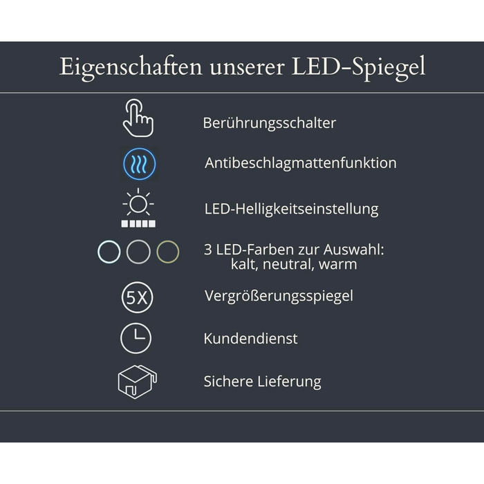 LED дзеркало для ванної кімнати з підсвічуванням, настінне, диммер, колір світла: теплий, холодний, нейтральний, сучасний дизайн, антизапар, енергозберігаюче, 50 x 120 см