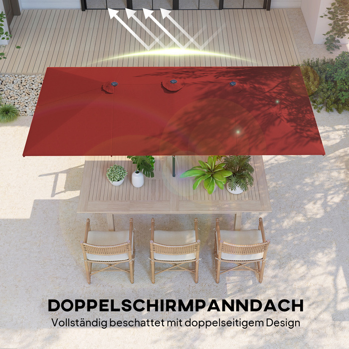 Великий сонцезахисний парасоль, регульована висота, нахил, 150x295x170-214 см, Бордовий