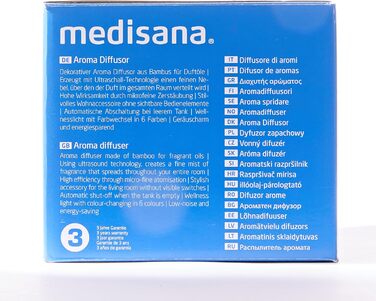 Медісана 625 р. н.е. Аромадифузор Бамбук Освіжувач кімнат Освіжувач повітря Ароматична лампа з таймером Домашній ароматизатор електричний Ефірні олії Ароматичні олії Світло для здоров'я в 6 кольорах 100 мл, ука бамбукового вигляду