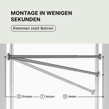 Штанга для душу без свердління 90-160 см, Ø 25 мм, телескопічна штанга для завіс з кріпленнями - для вікон, душу та перегородки - 1 шт. (70-120 см [1 шт.], сіра)